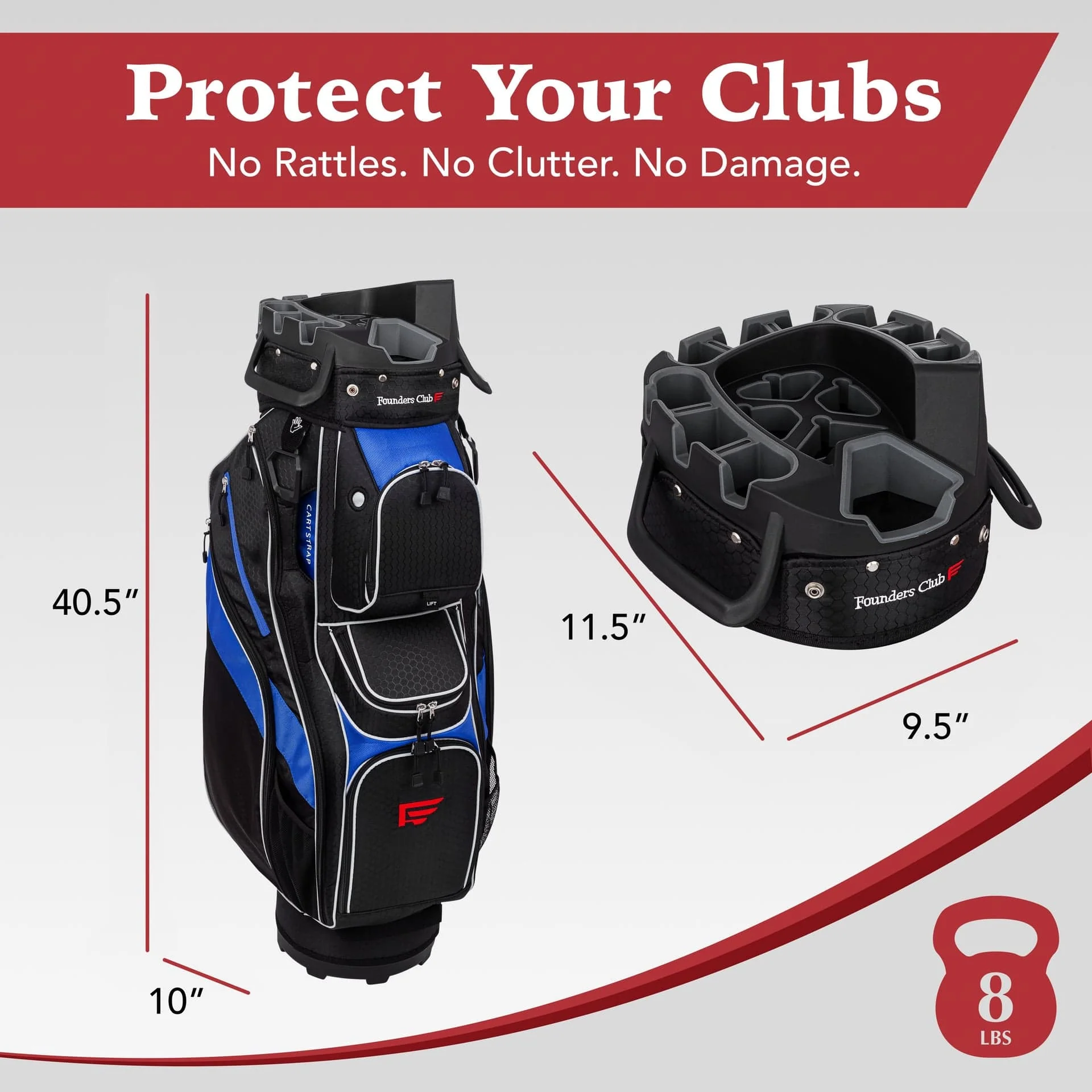Founders Club 4th Generation Player Series Club Lock Organizer Golf Cart Bag for Men with 14 Way Anti Rattle Divider Top- Free Snap On Rain Hood-Full Length Dividers - Image 7